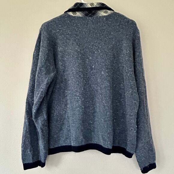 NutCracker knit cardigan fishing snowman reindeer flannel collar Christmas L - Picture 9 of 12